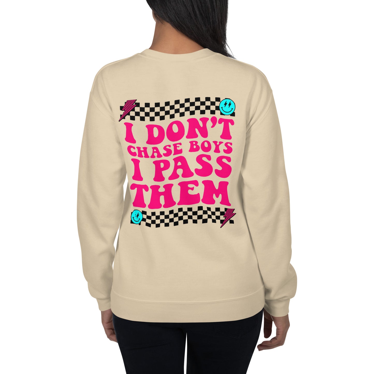 I Don't Chase Boys I Pass Them Adult Crew Sweatshirt