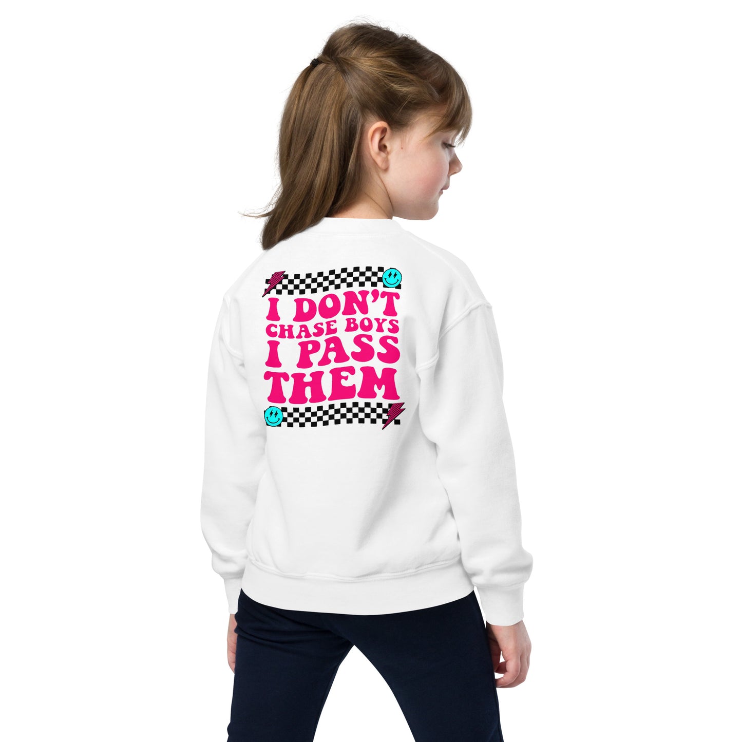 I Don't Chase Boys I Pass Them Kids Crew Neck Sweatshirt