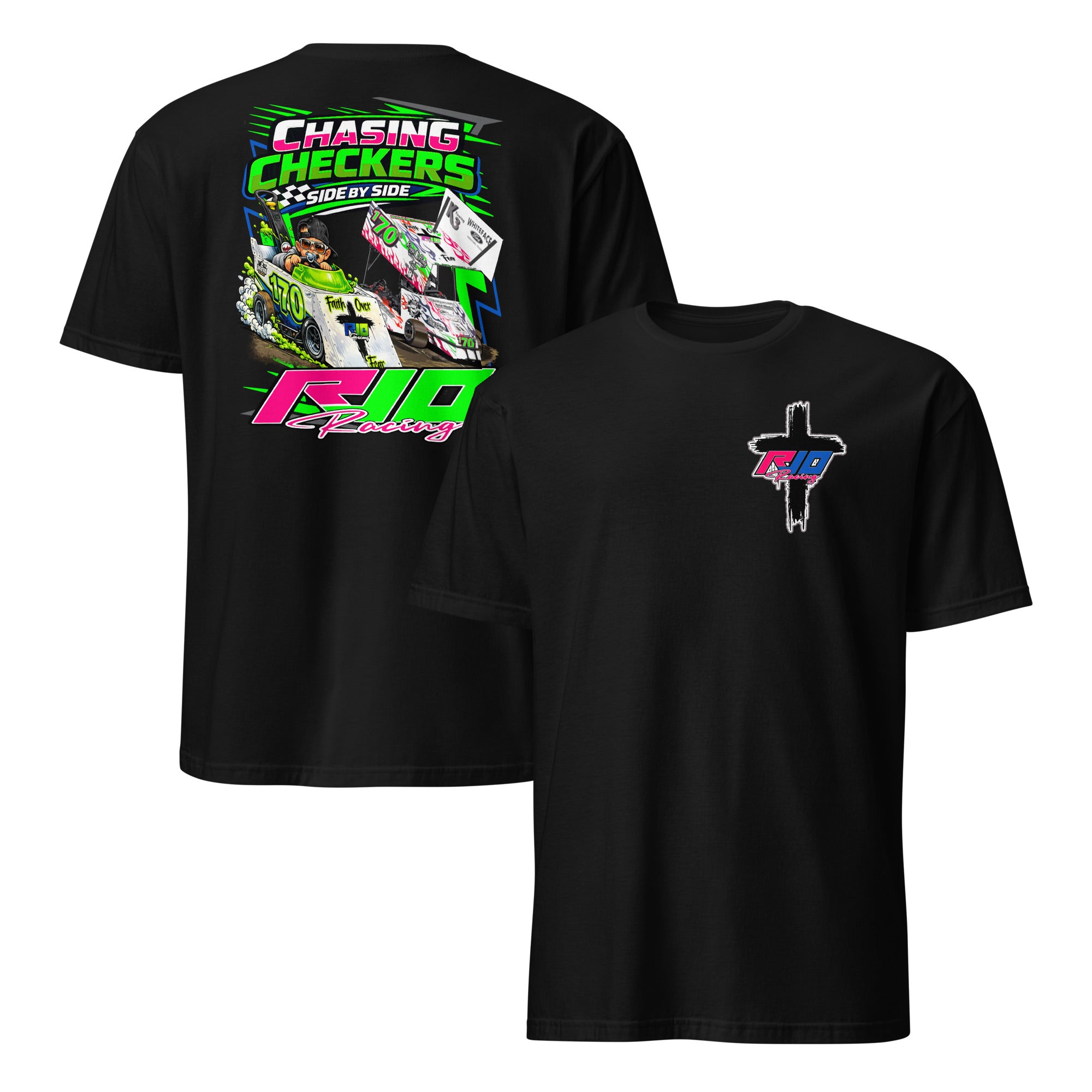 RJo Racing Chasing Checkers Adult T-Shirt – Born to Race Threads