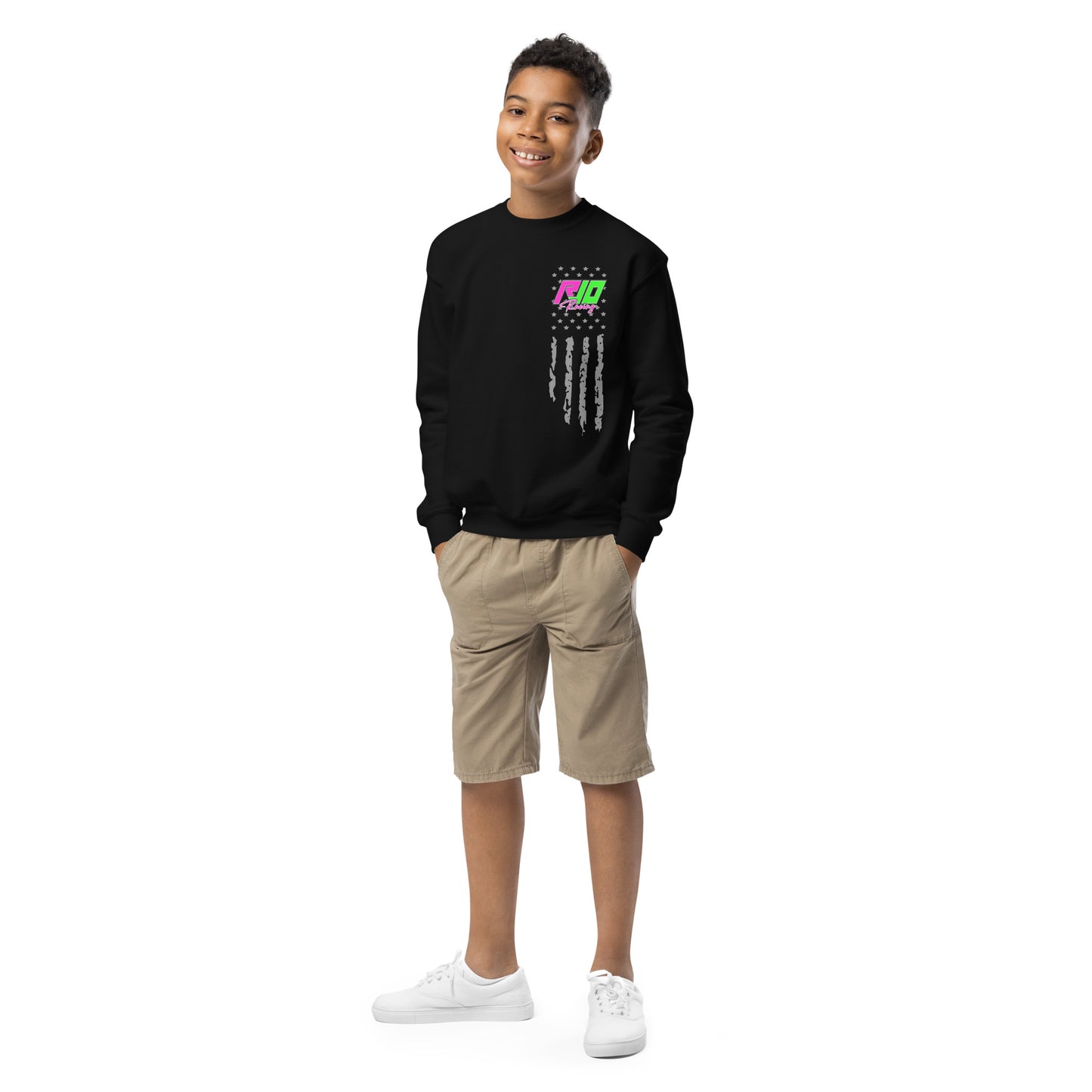 RJo Racing American Flag Kids Crewneck Sweatshirt