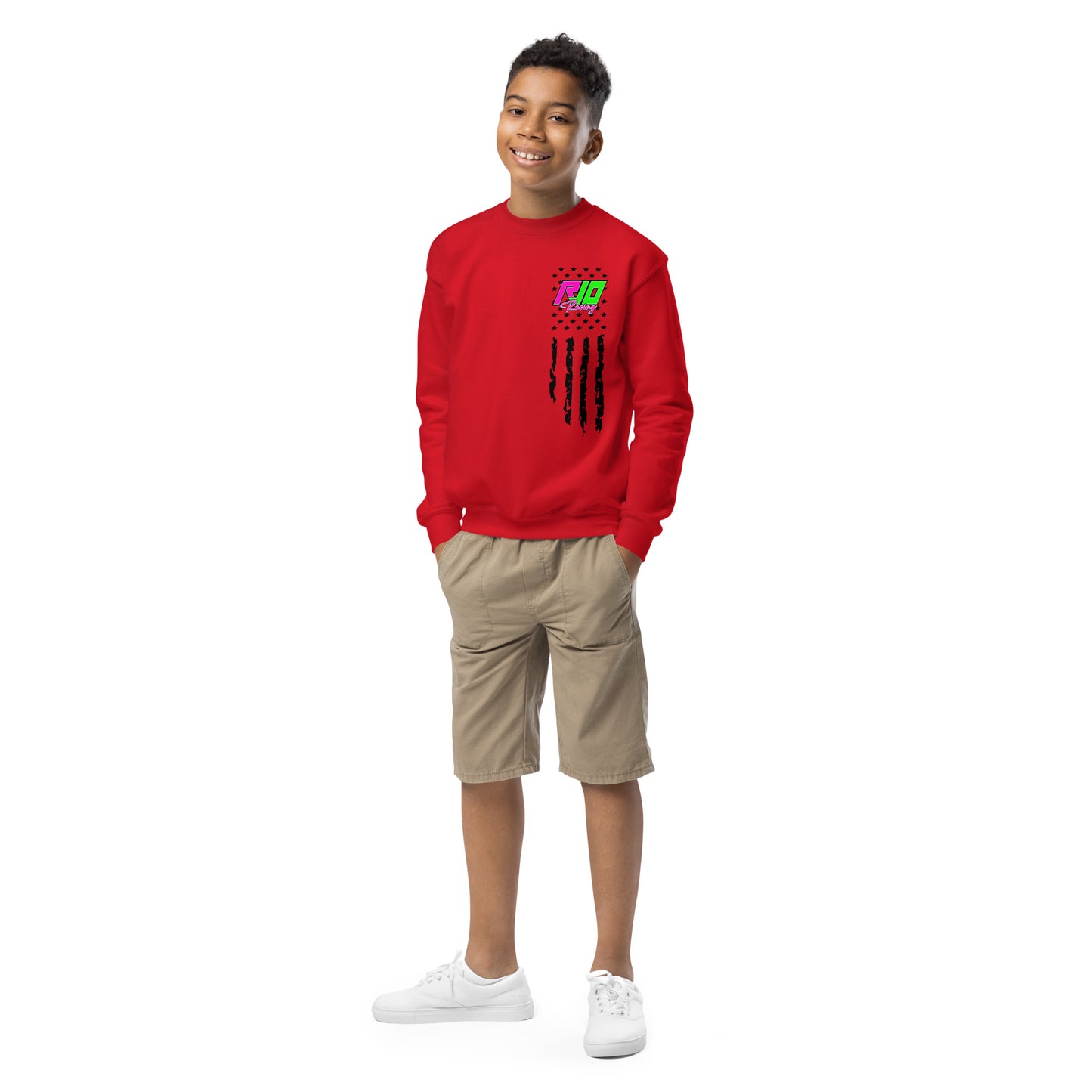 RJo Racing American Flag Kids Crewneck Sweatshirt