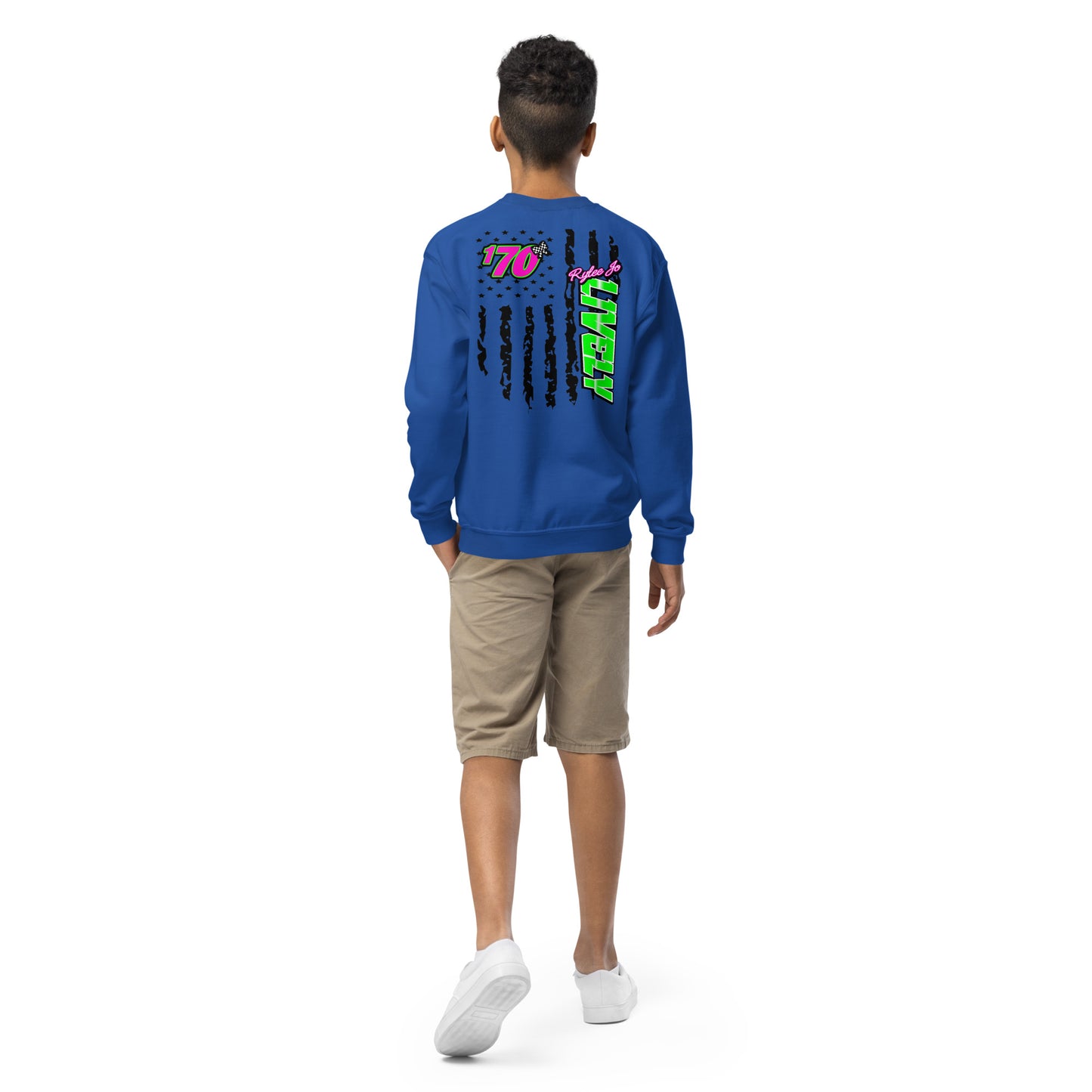 RJo Racing American Flag Kids Crewneck Sweatshirt