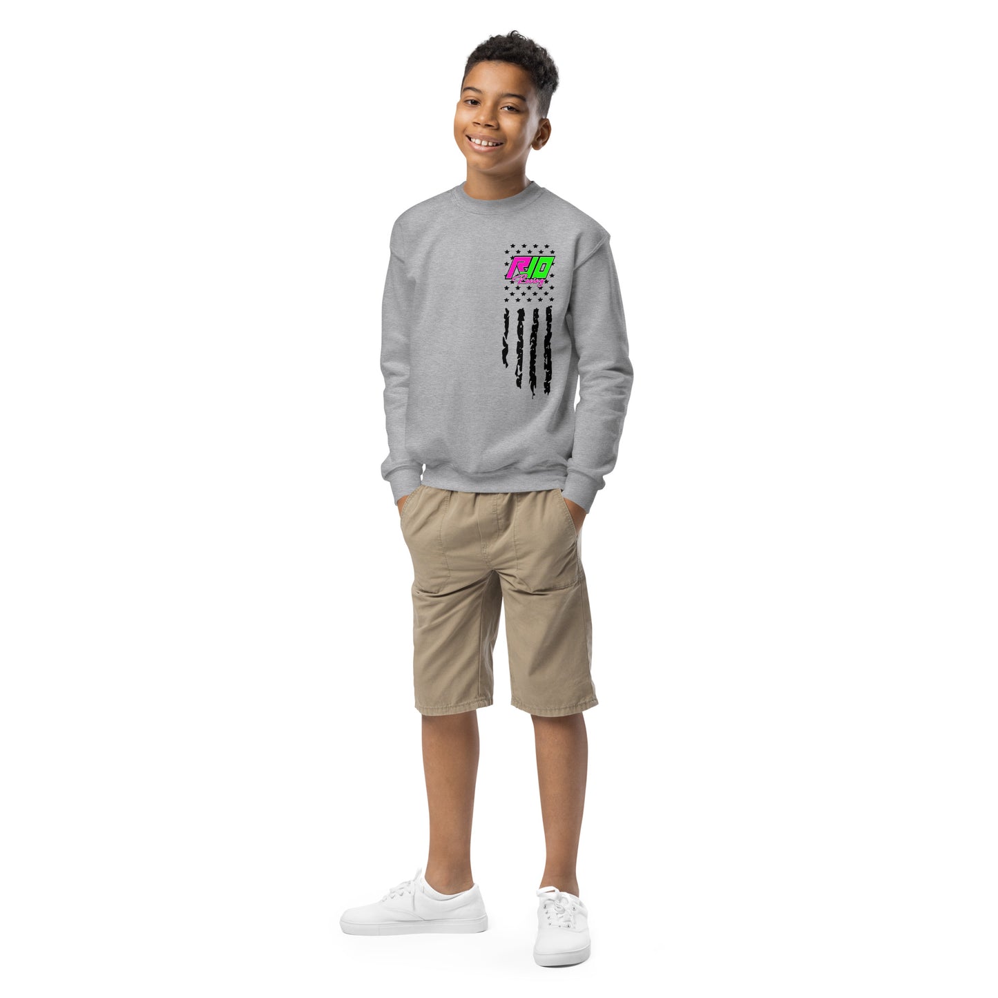 RJo Racing American Flag Kids Crewneck Sweatshirt